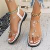2024 New Rhinestone Transparent Sandalias De Mujer Casual Open-toe Beach Sandals Soft Flat Versatile Roman Shoes Women Shoes