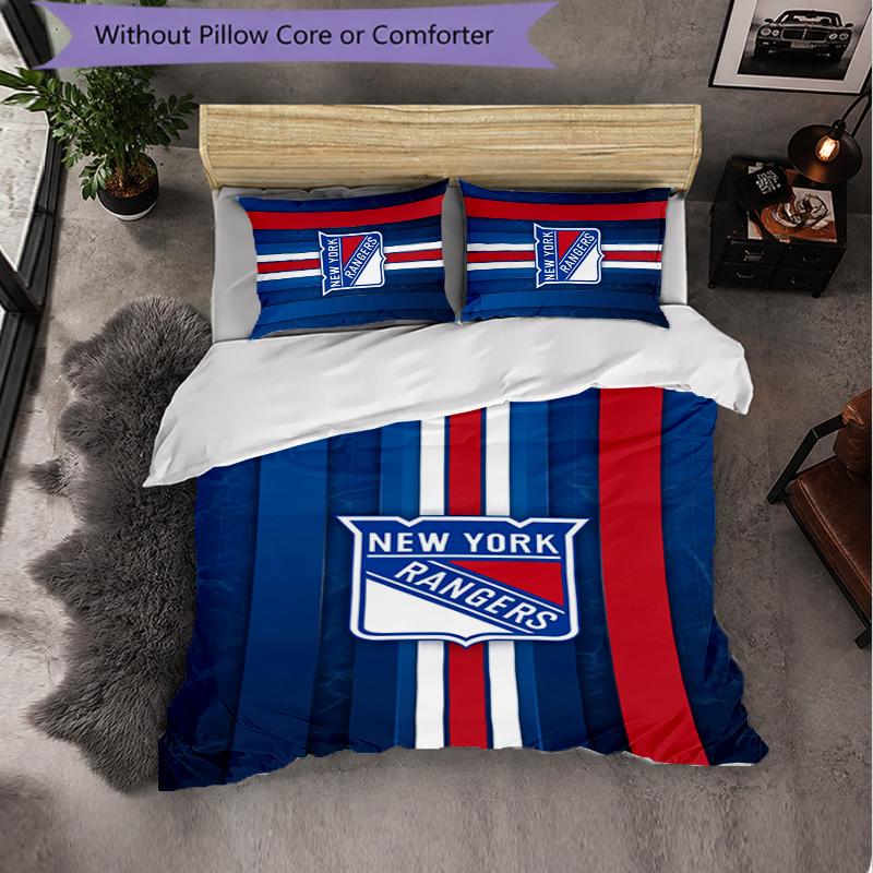 New York Rangers Vzor Mikrovlákno 3dílná Sada Povlečení Dekorativní Sada Povlaků na Peřinu Pro Ložnici Domácí Použití