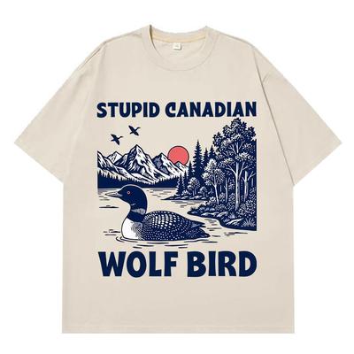 Dummes kanadisches Wolfsvogel Lustiges Meme T-Shirt Herren Damen Mode Vintage T-Shirt Kurzärmlig Locker Hip Hop 100% Baumwolle T-Shirts