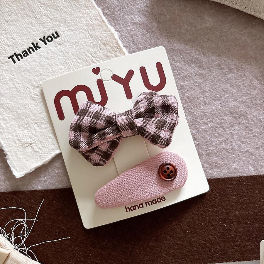 Korean Style Fabric Bow Side Hairpin Sweet Coffee Pink Children's Hair Accessories Plaid Star Hair Rope Bangs Hair Clips 5-6cm