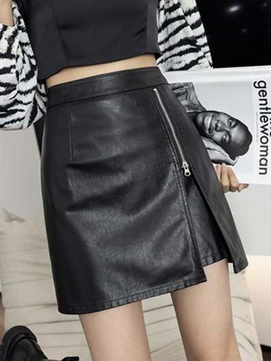 Women's PU Leather High-Waist Slit Midi Skirt - Autumn/Winter 2023 Fashion A-Line Bodycon Skirt