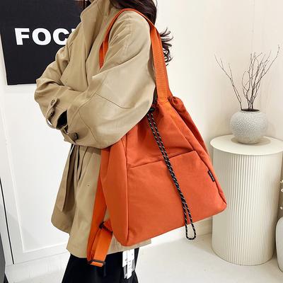 Nylon Cloth Backpack Female Solid Color Student Class Shoulder Bag Large Capacity Handbag
