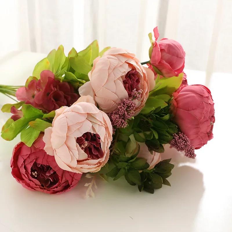 Vintage Artificial Peony Silk Flowers Bouquet for Home Wedding Decoration