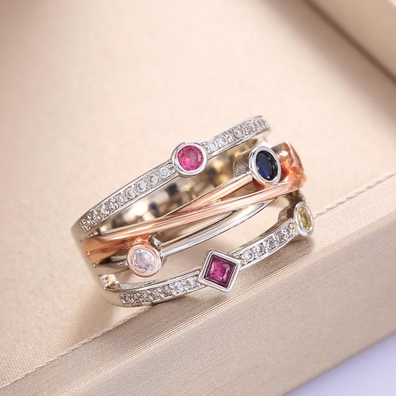 

CAOSHI Fashion Colored Cubic Zirconia Two Tone Finger Rings for Women Metallic Wide Wedding Engagement Ceremony Women Jewelry 6