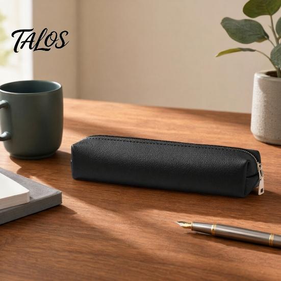 Estojo Elegante Minimalista em Couro PU para Lápis, Bolsa Multifuncional para Armazenamento de Material de Papelaria com Zíper Metálico Suave, Bolsa para Viagem à Prova d'Água e Manchas