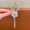 Lady Ponytail Claw Shiny Rhinestone Faux Pearl Long Tassel Flower Multi Teeth Stainless Hair Decoration Lightweight Bridal Hair Bun Clipper