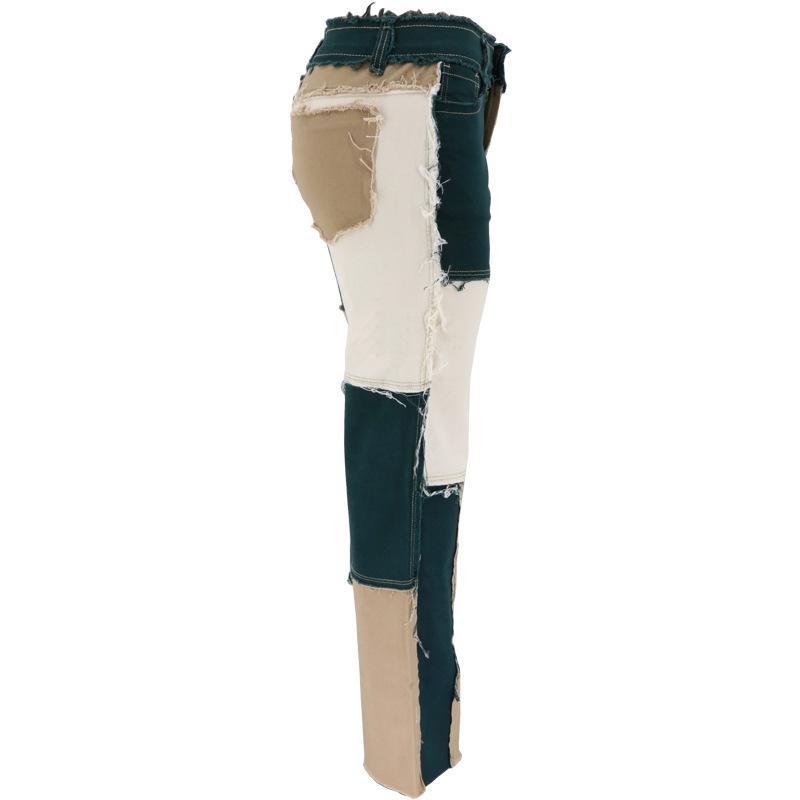 Women's Plus Size Mixed Colour Splicing High Waisted Tight Hip Women's Straight Jeans Trousers