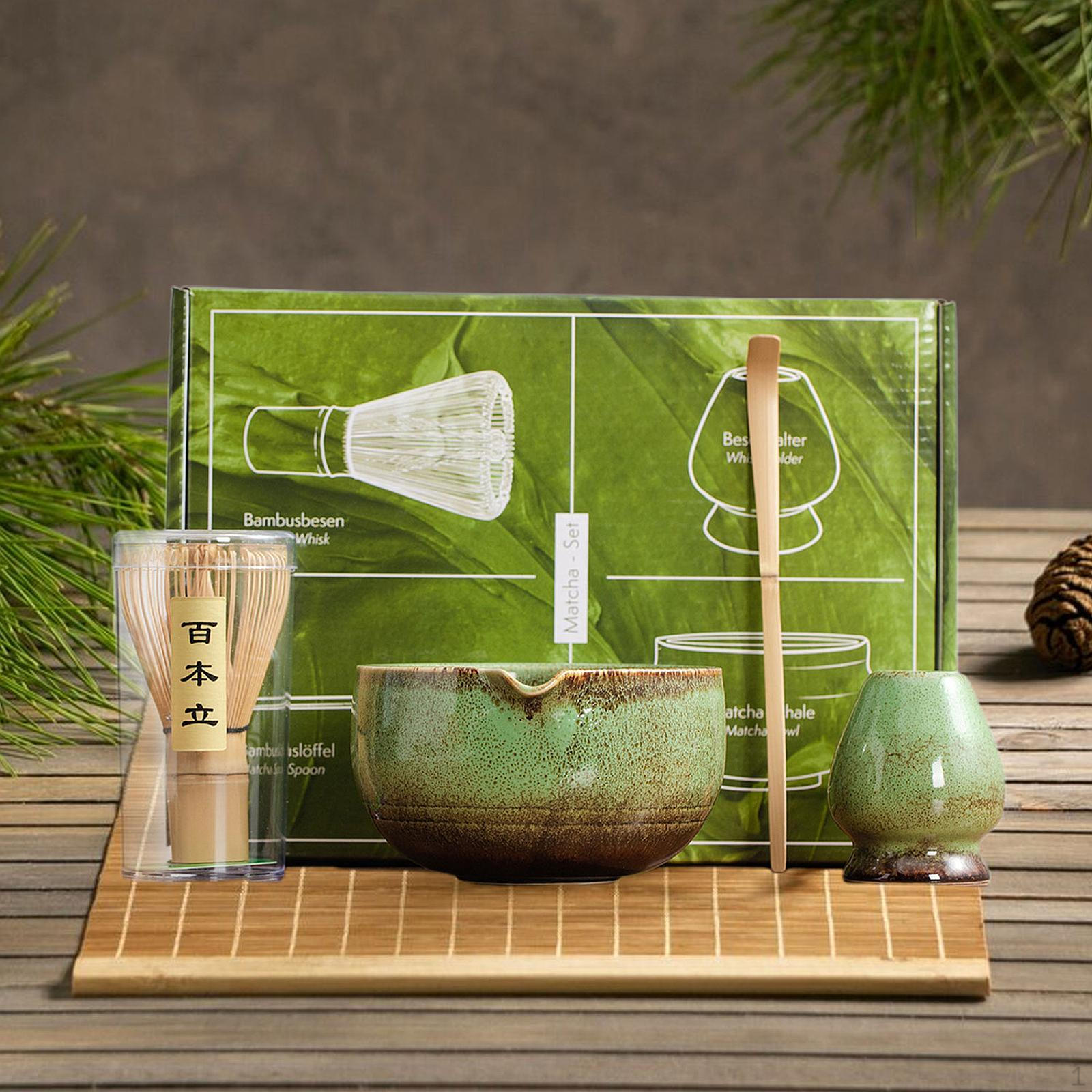 

Керамічний набір Matcha Set. Японські інструменти для приготування чаю, міцний, тримач для віночка для любителів 4 Pieces Green