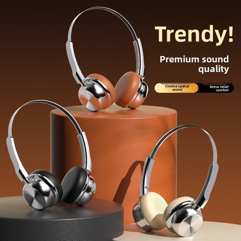 Retro Fashion Maillard Metal Bluetooth Headset 5.4 Headset Long Battery Life
