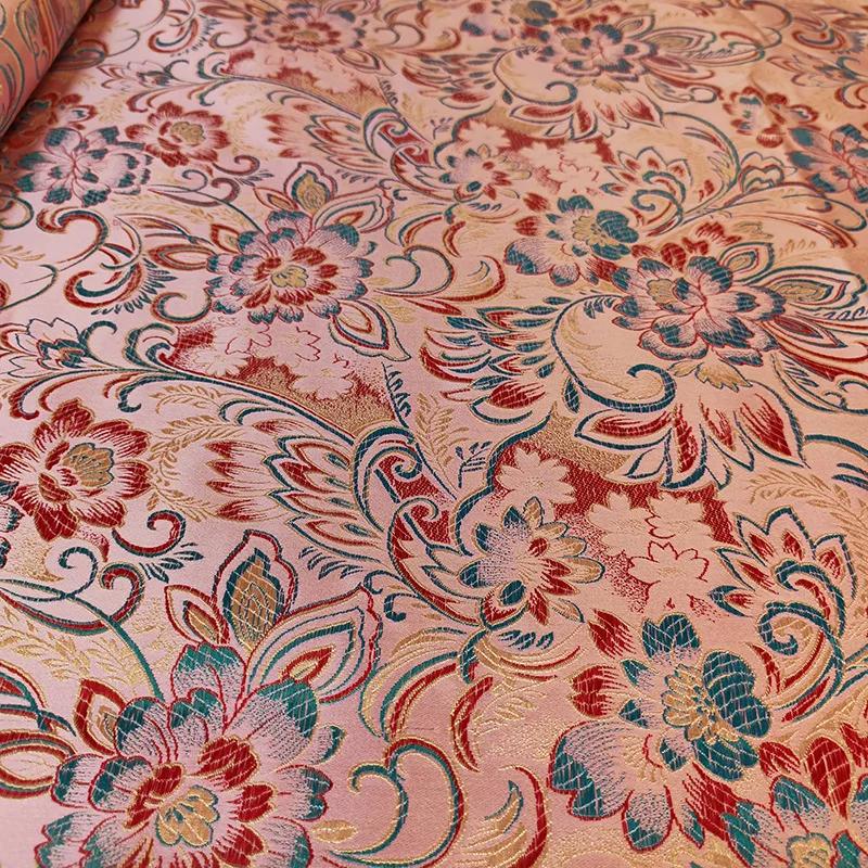 

150cm Width Chinese-style Peony Cloud Jacquard Fabric Fine Cheongsam Tang Children s Clothing Fabric Girl Brocade 100x150cm рожевий