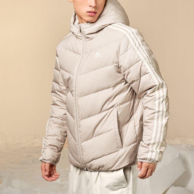 Adidas Solid Color Outdoor Quilted Lightweight Cotton Down Jacket With Hood Men Jackets Beige IK2374