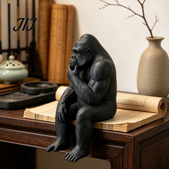 Decorative Shelf Sitting Statue 3D Printed Thinking Gorilla Figurine, Mini Thinker Statue, Playful Desk Study Accessory Modern Minimalist Sculpture