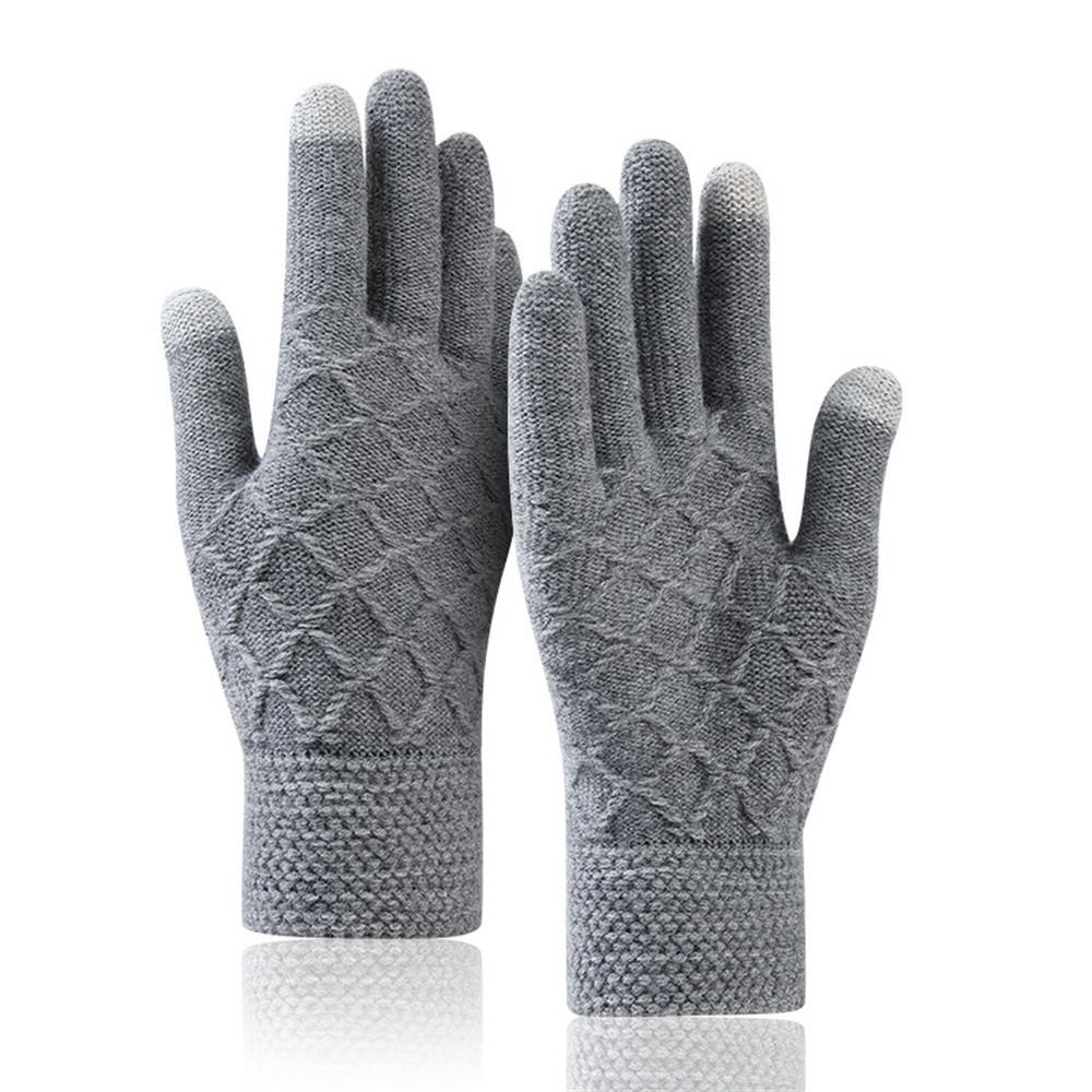 

Full Finger Gloves Double Layer Mittens Knitted Gloves Leather Label Gloves For Cold Weather Activities Touchscreen Compatible One Size