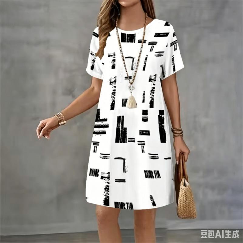 Geometric Stripe 3d Print Dress For Women Summer Sundress Loose Casual Short Sleeve O-Neck A-Line Dress Women Beach Mini Dresses
