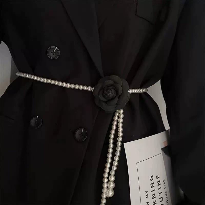 1Pcs Pearl Waist Belt Women's New Style Camellia Decorative Versatile Waist Belt Matching Dress Coat Jacket Fashion Elegant Belt