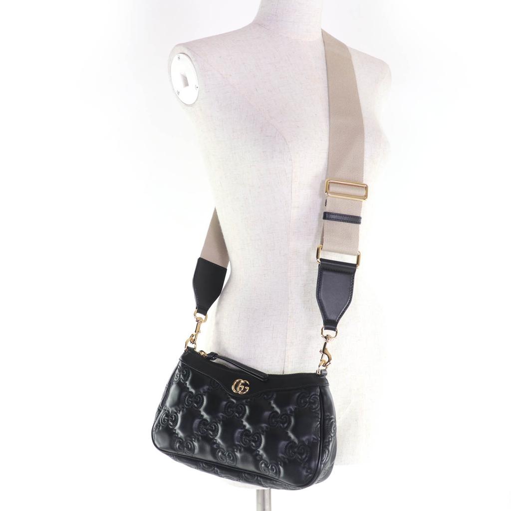 Excellent GUCCI Shoulder Bag GG Matelasse 2-Way Leather Handbag black 735049 Used