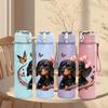 1PC Bow Dachshund Dog Portrait 750ml Color Plastic Sports Water Bottle Leakproof Flip Straw Lid Suitable for Sports Office Home Use