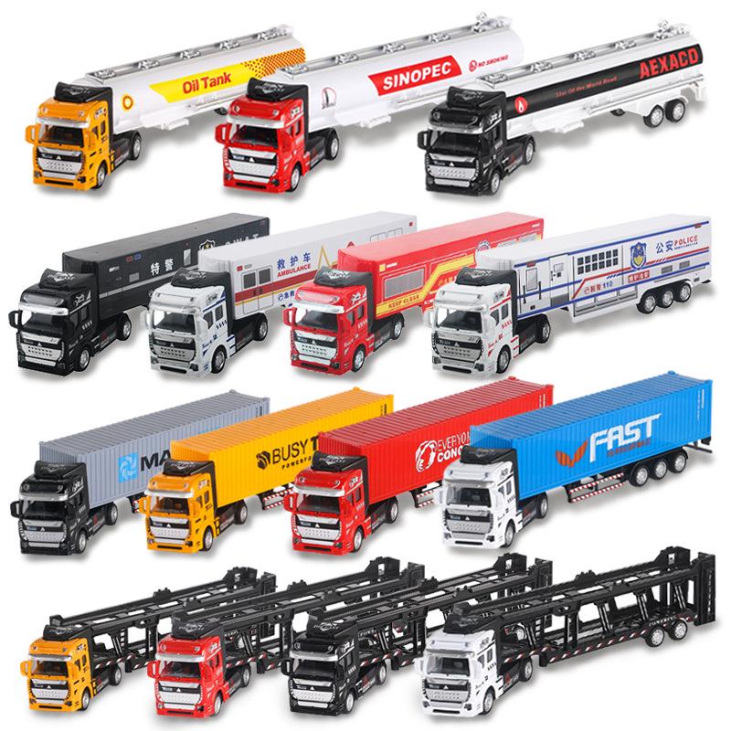 Kids' Pull-Back Alloy Container Transport and Tanker Trailer Truck Toy Model