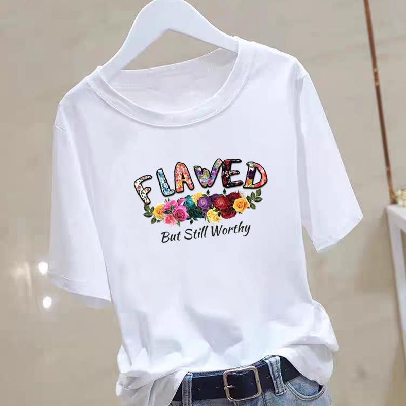 

The Popular Floral Letterprinted Casual Top for Women in Summer Is A Shortsleeved Roundneck Tshirt Graphic T Shirts Harajuku 4XL
