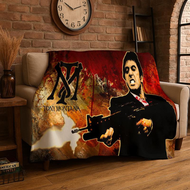 Retro Scarface Classic Movie Tony Flannel Blanket Soft Warm Throw Blanket for Bedroom Living Room Bed Travel Camping Picnic