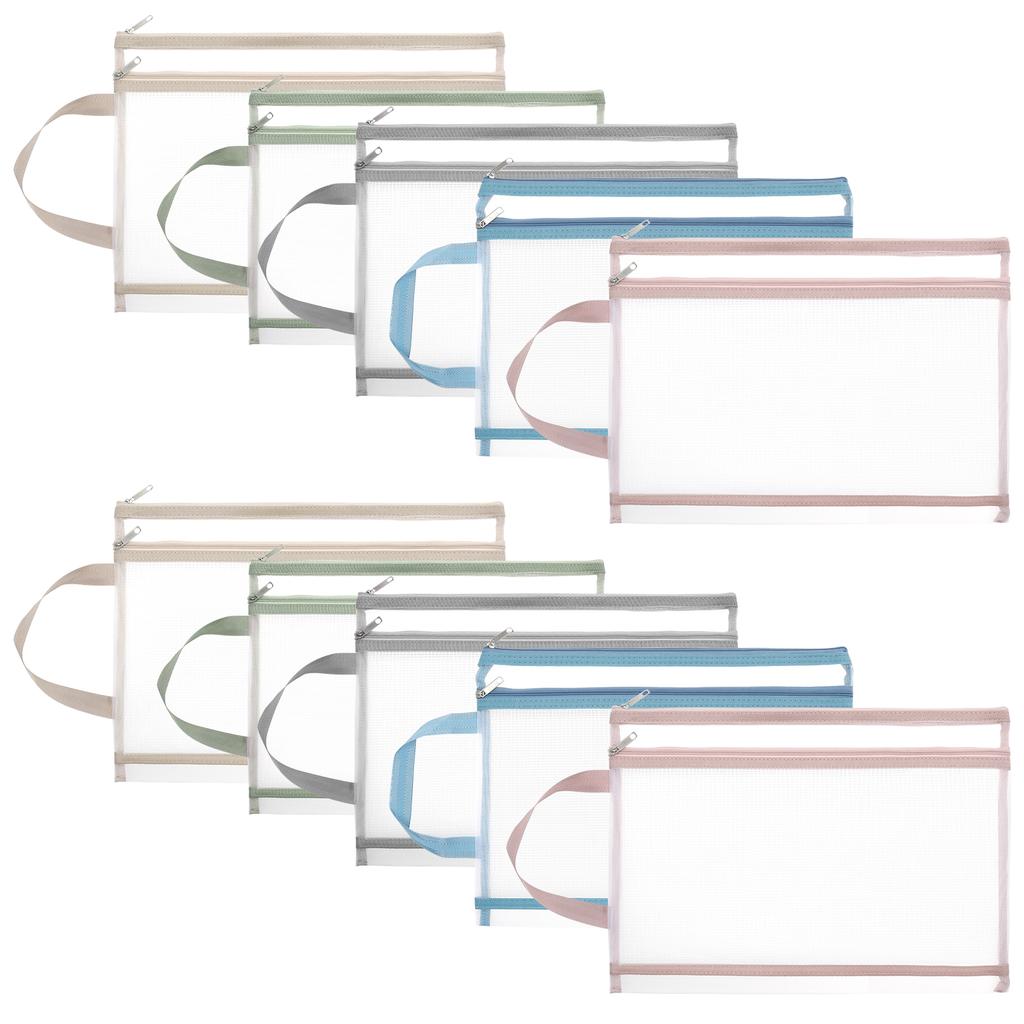 10 Pcs Mesh Zipper Pouch Bag with Handle Double Layer Mesh Zipper Pouch Breathable A4 Zip Bag for Toy Storage and Organization