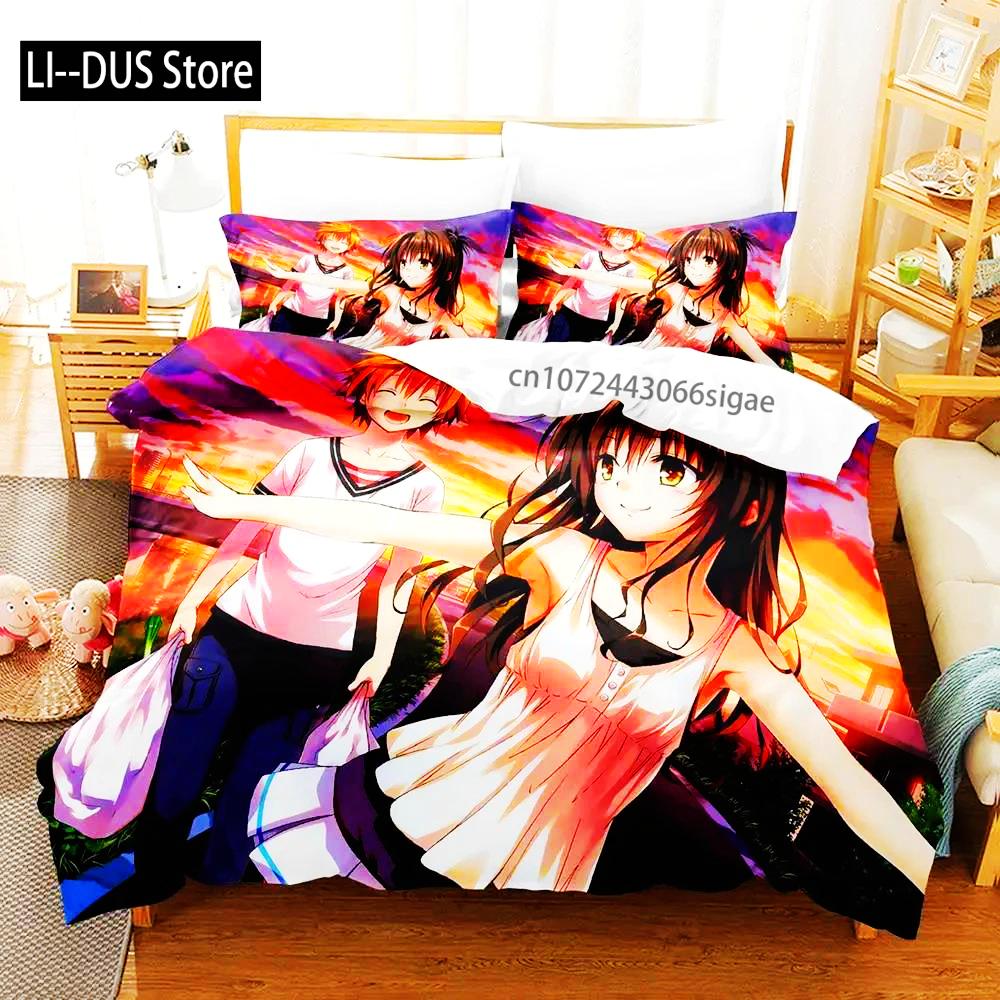 2024 Anime Adult Boys Bedspread Single Double Queen King Size To Love Ru Duvet Cover Bed Set Quilt Cover Pillowcase