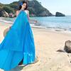 Belle Robe Bleue à Col Halter pour Vacances au Bord de la Mer, Robe Plissée Piano Irrégulière pour le Voyage