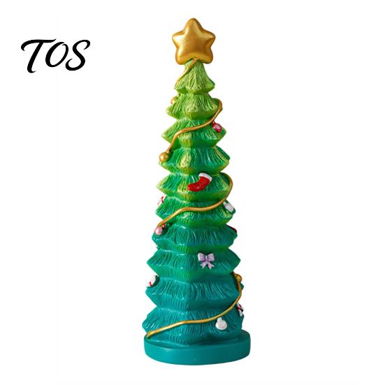 Holiday Window Sill Decoration Resin Christmas Tree Figurine, Gradient Green Orange Tabletop Decor with Star Colorful Statue Topper, Hand-Painted