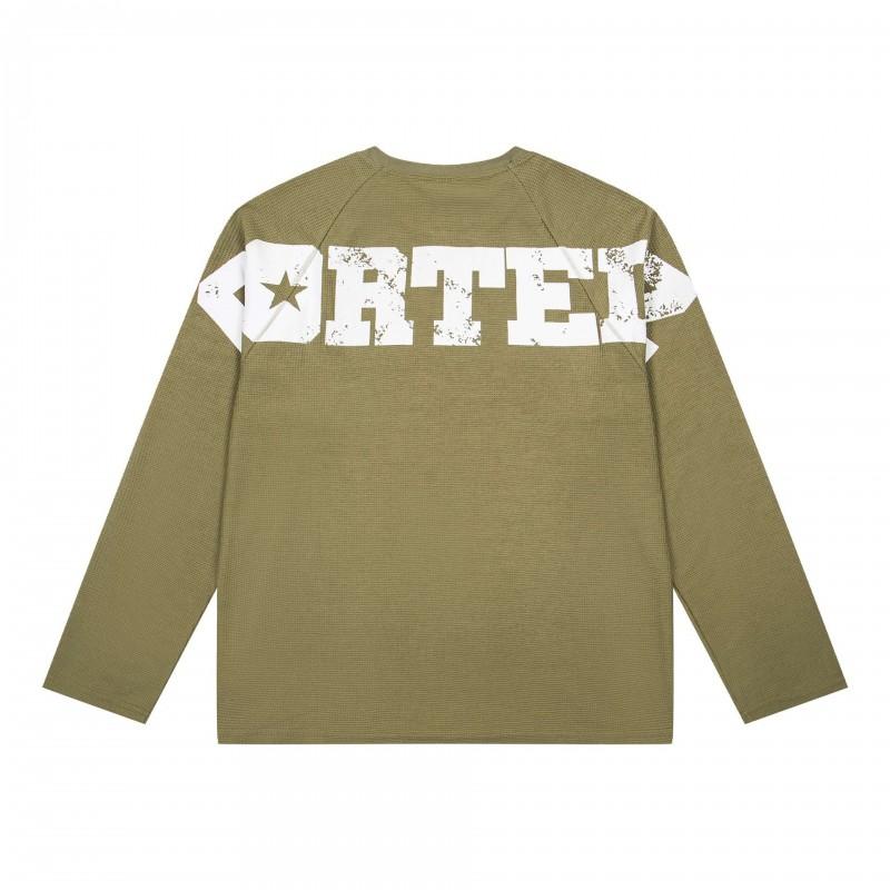 Mens Streetwear Long Sleeve Tee With Waffle Texture Print Loose Fit Cotton T-Shirt Fall Casual Wear
