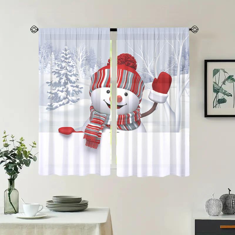 2 Pieces, Christmas Snowman Curtains -30% Blackout - Suitable for Living Room, Bedroom, Kitchen, Home Decoration