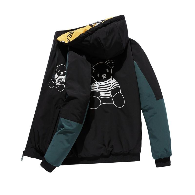 

Весенняя Повседневная Куртка Студенческая С Принтом Медведя Свободная Весенне-Осенняя Куртка 4XL чёрный