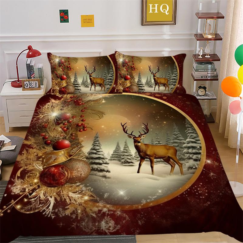 Weihnachts-Schneeszene 3D-gedruckter Polyester-Kissenbezug Bettbezug Zwei- oder Dreiteiliges Set