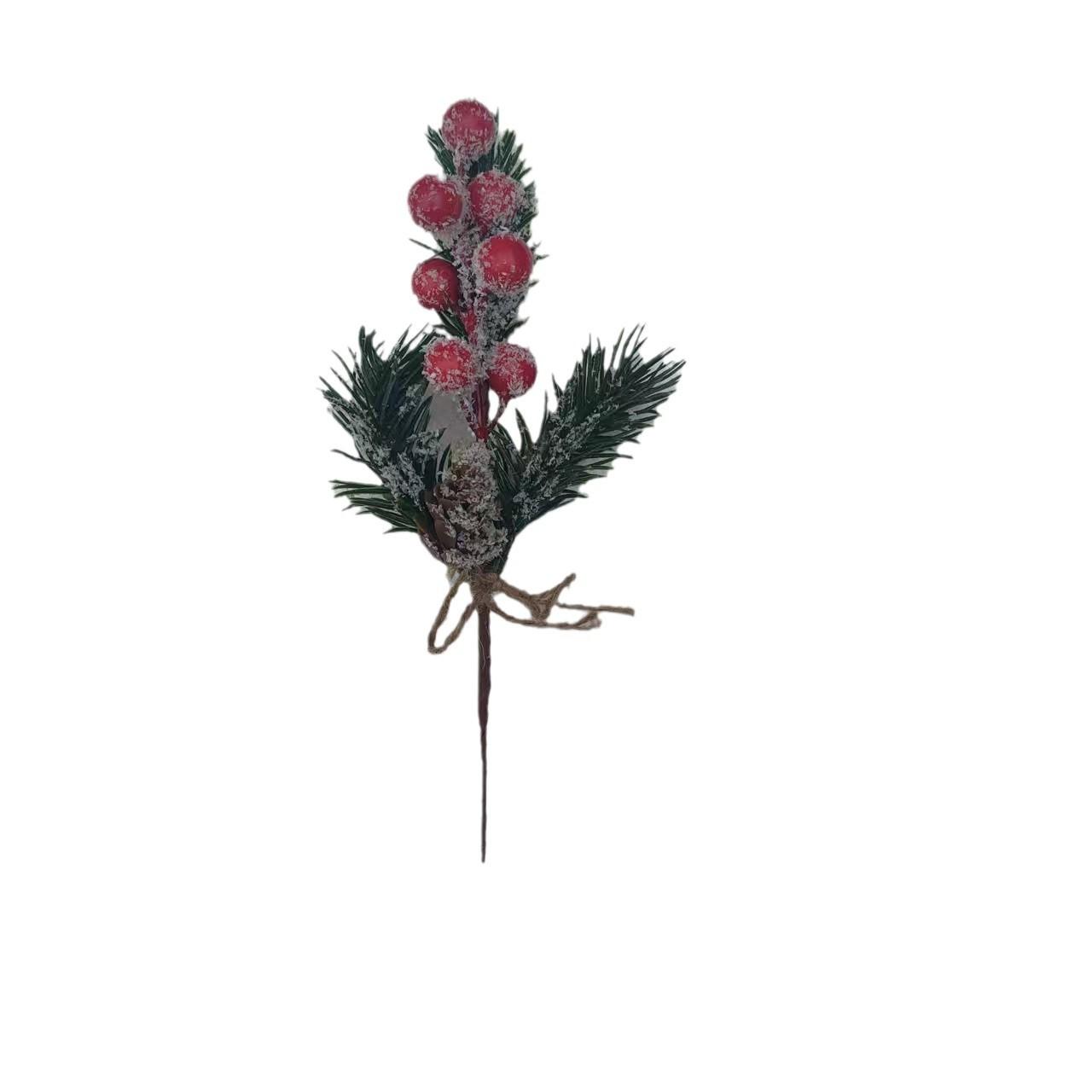

10pcs Christmas Decorations Pine Branch Twig with Snow Pine Cones Berries Rattan Vine for Xmas Tree Wreath Garland Craft 20cm