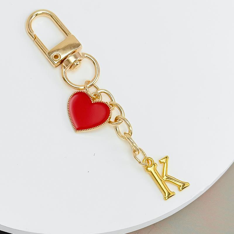 Metal Heart Letter Keychain Fashion A-Z Initial Keyring Charms Car Key Holders Bag Pendant Accessories Valentine'S Day Gift