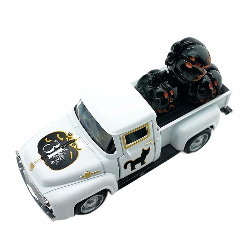 New Halloween Retro Truck Coffee Bar Decor, Mini Cute Farmhouse Style Halloween Metal Truck Decor Gifts, Vintage Diecast Model