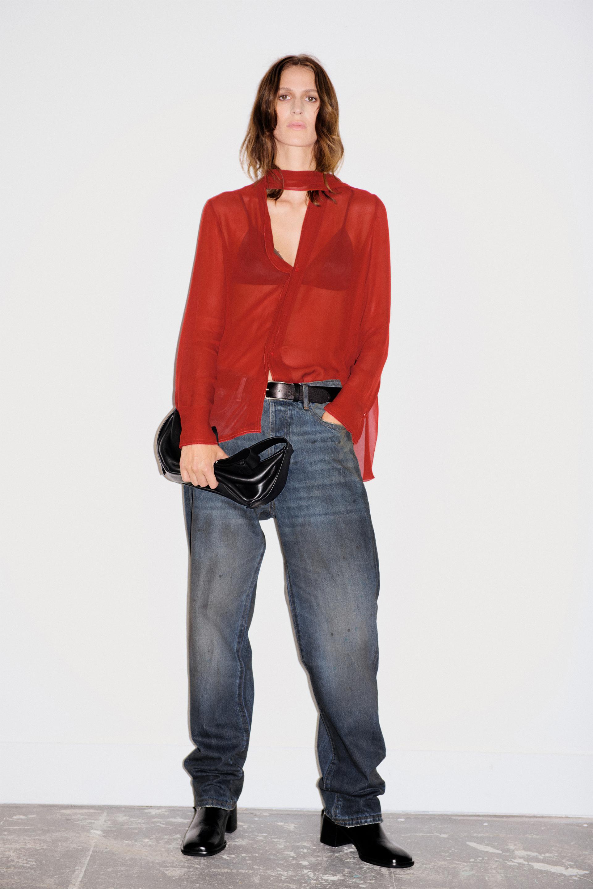 

ПОЛУПРОЗРАЧНАЯ БЛУЗКА С ГАЛСТУКОМ ZW COLLECTION