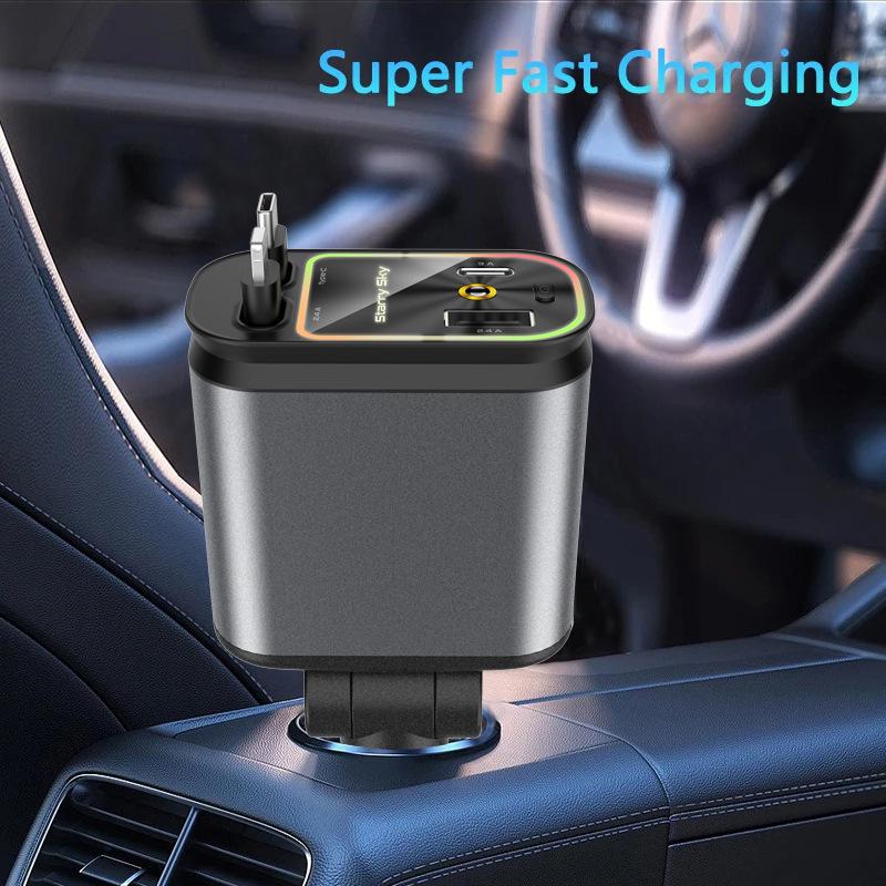 Starry Sky Ceiling Projector Car Charger with Retractable Multi-Device Cable and Super Fast Charging
