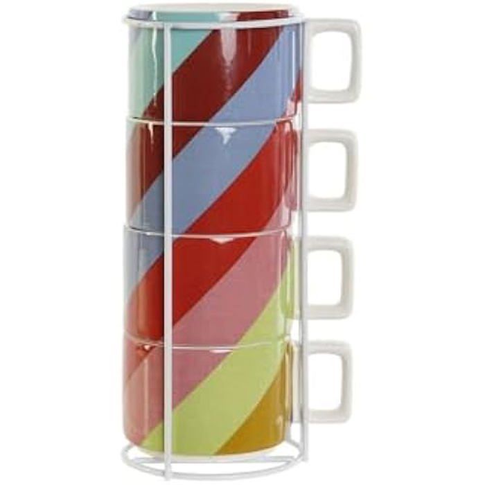 Ensemble de tasses à café - DKD Home Decor - Multicolores - Métal et Bambou - 14x27x11 cm - Contemporain