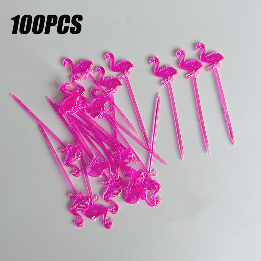 100Pcs Animal Flamingo Heart Party Supplies Food Pick Buffet Fruit Fork Snack Cake Dessert Salad Sticks Cocktail Toothpick Skewe