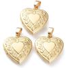 Beadthoven 10pcs Real 18K Gold Plated Heart Locket Pendants Engraved Heart with Bow Knot Flowers Photo Frame Charms Photo Holder Memory Locket