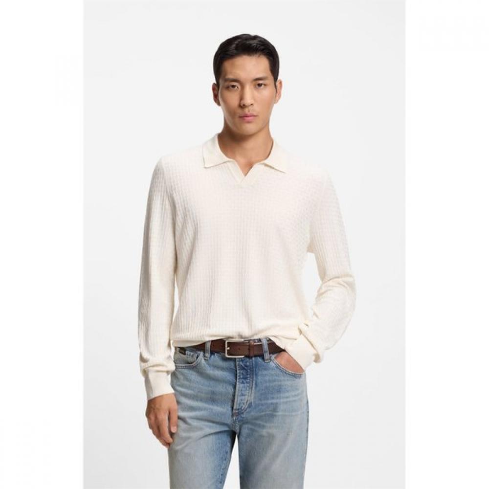 

Boss Regular Fit Jacquard Knit Silk Sweater White 50555201118 XL