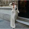 Elegant Knitted Maxi Dresses for Women Summer Long Sleeve V-neck Hollow Out Long Dress Female Chic Evening Party Beach Dresses