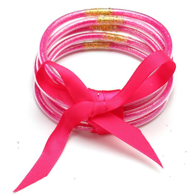 Multilayer Silicone Gold Powder Bracelet Ribbon Set Ladies Bow Christmas Bracelet Bracelet