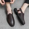 Fashion Men Classic Woven Leather Sandals PU Black Brown British Summer Breathable European and American Buckle Sandals 38-47 Men Sandal