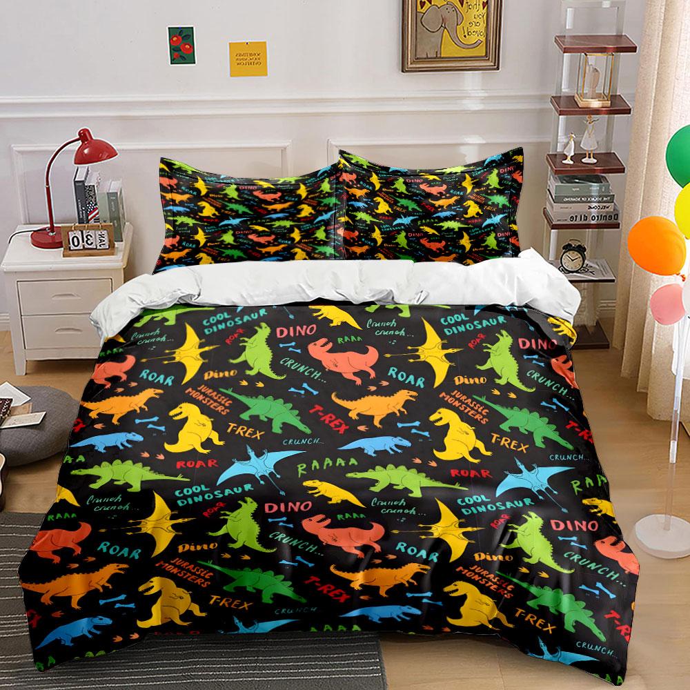 Colorful Dinosaur Pattern Bedding Duvet Cover Set (1*Duvet Cover 2*Pillowcases, Without Duvet Insert)