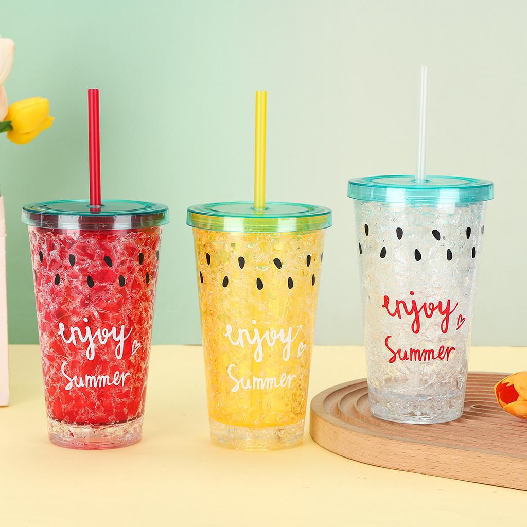 Water Bottle Creative Personality Trend Watermelon Ice Cup Small Fresh Cool Drinking Water Cup Portable Plastic Straw Cup