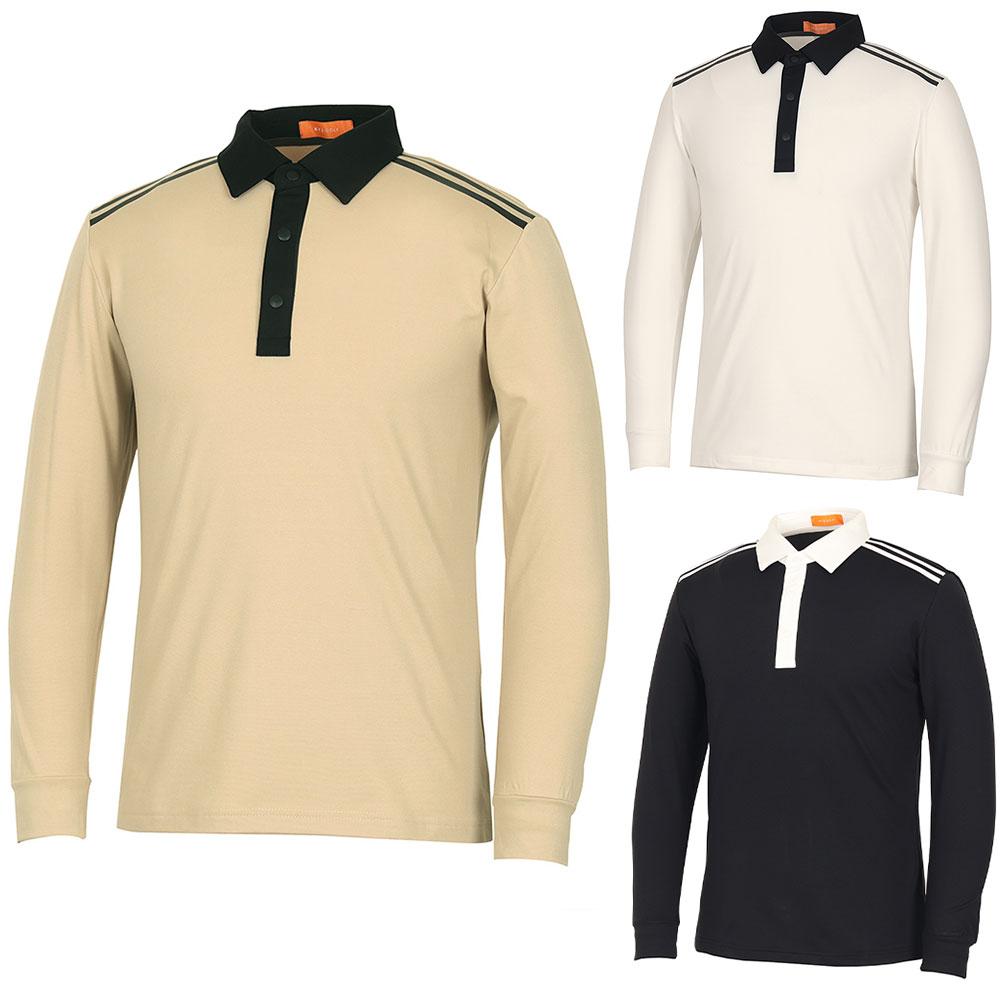 KIM YOUNG JOO GOLF Men'S Lightly Brushed Kerasi 2-Stripe Collared Golf T-Shirt Knwmts56