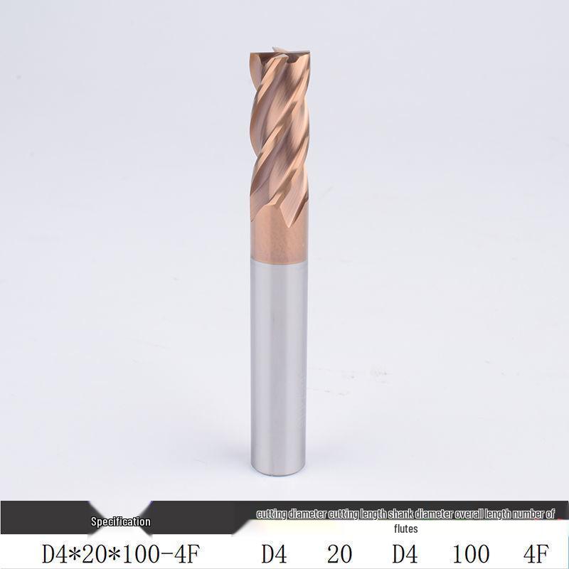 55° Tungsten Steel 4-Flute End Mill, Hard Alloy Coated, CNC Flat Bottom Tool
