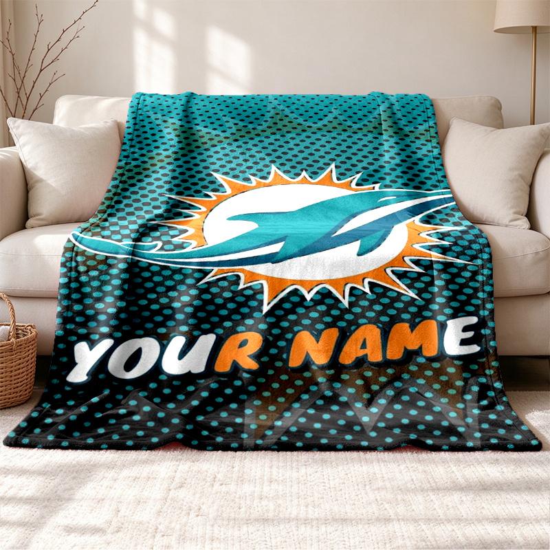 miami dolphins Customizable name outdoor blanket soft cozy and warm Multi-purpose office blanket outdoor camping and travel blanket all