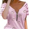 Women's New Summer Women's Clothing. Standing Station. Love Printed Zipper Short Sleeve T-Shirt Women